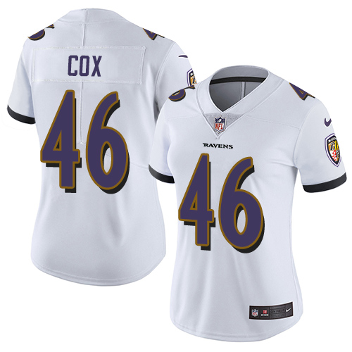 Nike Ravens #46 Morgan Cox White Women's Stitched NFL Vapor Untouchable Limited Jersey